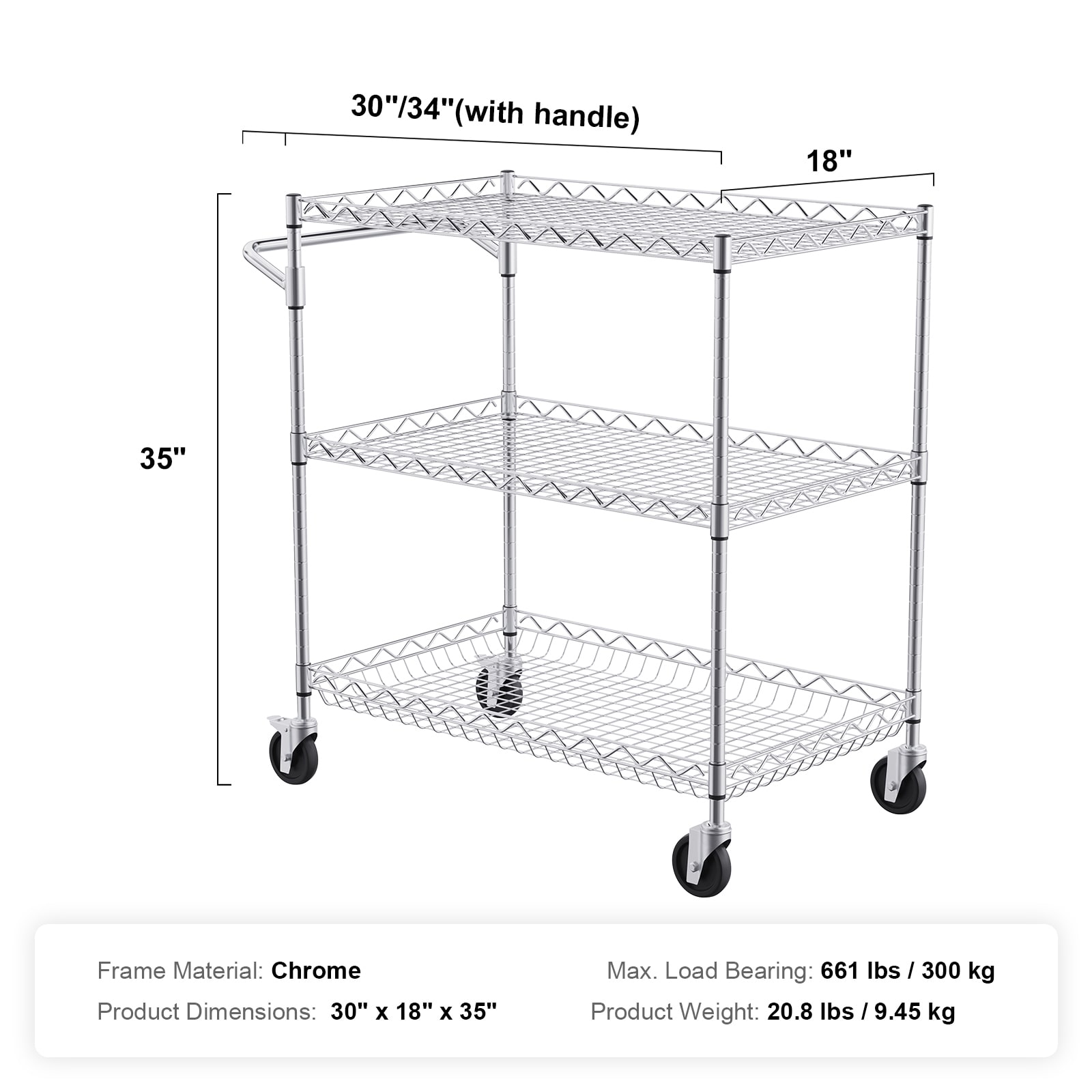 3-tier Rolling Utility Cart With 6 Hooks For Garden And Home_voghion.com